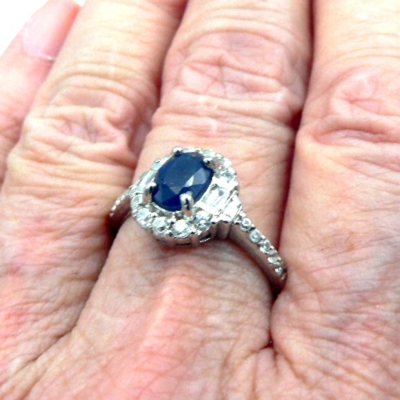 Sz 8 Genuine Kanchanaburi Blue Sapphire Halo Ring - Picture 5 of 6